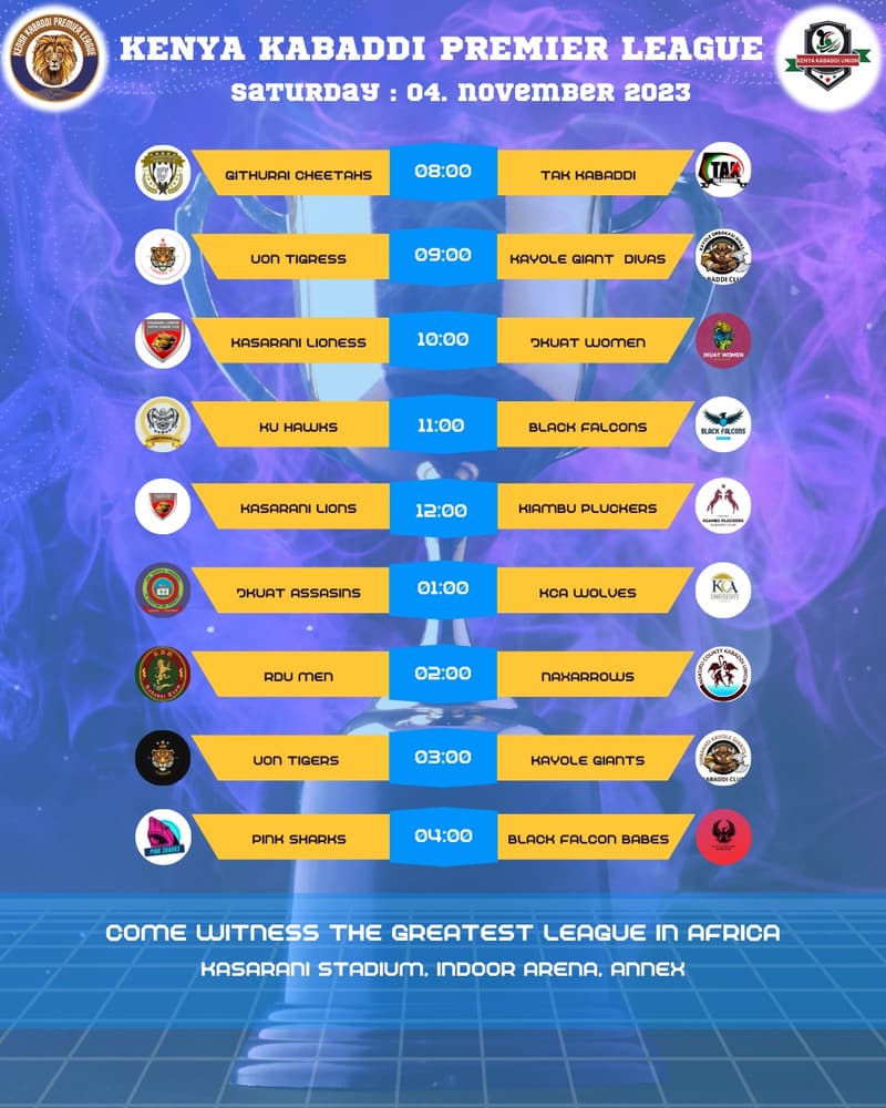 KKPL fixtures graphic for Saturday 4 November 2023.