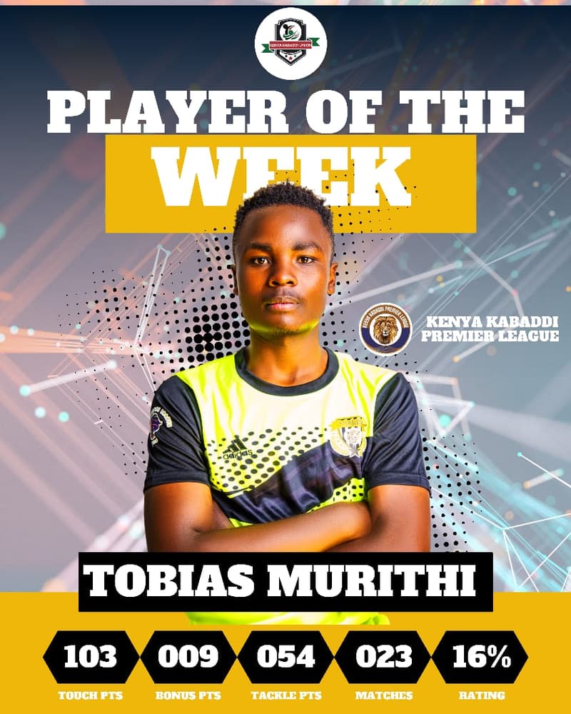 Player of the Week graphic for Tobias Murithi.