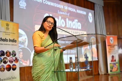 Namgya C. Khampa, India’s High Commissioner to Kenya, speaking at a lectern.