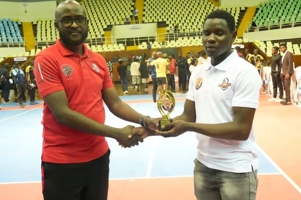 A trophy handed over on court at the KKPL Season 1 finals, Kasarani.