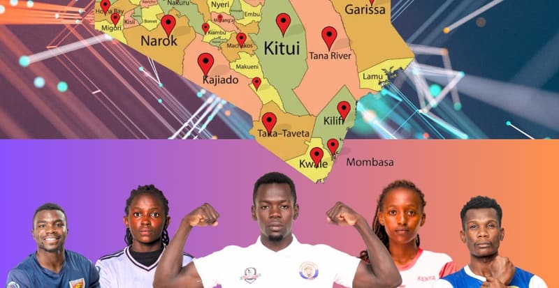 Map graphic of the county kabaddi unions registered with KKU.