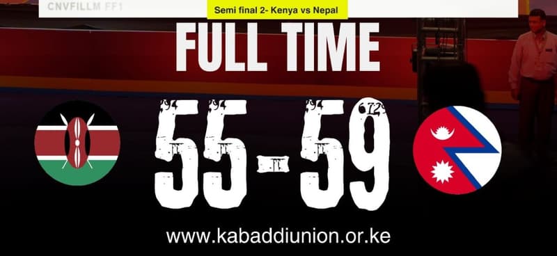 Full-time graphic: Kenya 55, Nepal 59, Bangabandhu Cup semi-final.